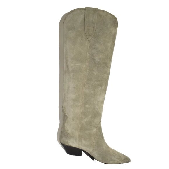 New! Isabel Marant Denvee 40MM Suede Tall Western Boot Tan Taupe Size 39 9 DD477 - Picture 4 of 6